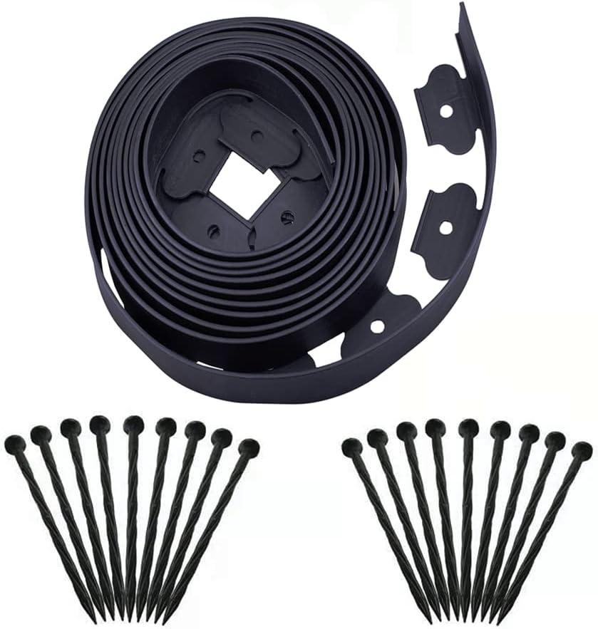 Garden Edging20ft Landscape Edging with 20 Spikes for Lawn 2 Inch Tall(Black, 20FT)