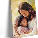 ZSHARTSWD Christian Wall Art Jesus Holding Black Little Girl Canvas Prints Religious Bible Story Pictures God Painting for Baby Girl Room Home Decor Framed (Yellow, 24L x 16W)