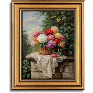 vineolect Vintage Gold Framed Flower Basket Wall Art Farmhouse Floral Painting Cottagecore Picture Aesthetic Artwork French Country Romantic Cozy Home Decor for Living Room Bedroom Kitchen Bathroom 9''x11''