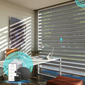 Motorized Zebra Blinds with Remote, Grey, 20" W x 72" H