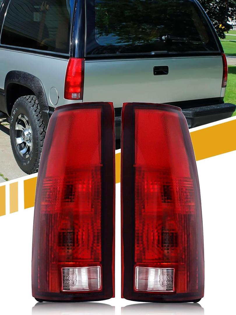 Tail Light Assembly Compatible with Chevrolet/GMC C/K Truck 1988-1998, 1995-2000 Tahoe, 1992-2000 Yukon, 1992-1999 Suburban, 1992-1994 Blazer, w/o Circuit Board, Exotic Red Pair