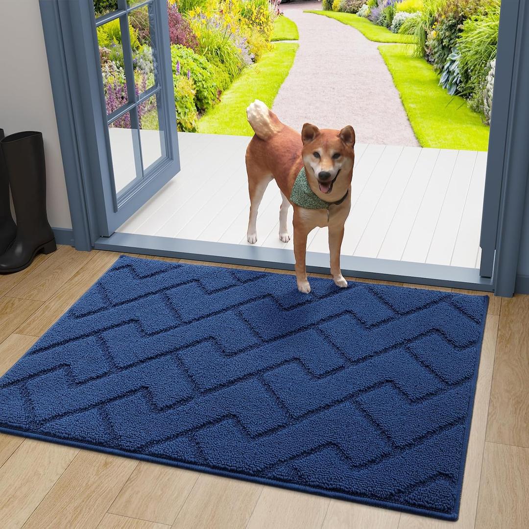OLANLY Indoor Door Mat, 36x24, Dirt Resistant and Absorbent, Sturdy Non-Slip Rubber Backing, Easy to Clean, Washable Low-Profile Doormat for Entryway, Navy
