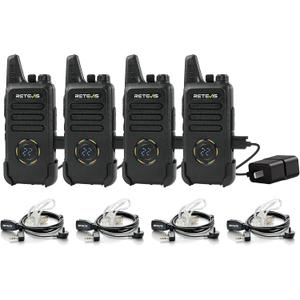Retevis RT22S 2 Way Radios Rechargeable Walkie Talkies with Headset Long Range Channel Display Lock Emergency Alarm Signal Prompt VOX, Two Way Radios for Family Event Camping Hiking Stores (4 Pack)