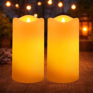 Solar Candles Outdoor Waterproof 2 Pack, 3"x6" Solar Powered Rechargeable Flameless Candles for Lantern, Auto On/Off Flickering Glow Dusk to Dawn, Outdoor Solar Lights for Garden & Patio