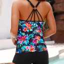 Yonique Two Piece Tankini Swimsuits for Women with Shorts Tummy Control Bathing Suits Athletic Swimwear (Black, M)