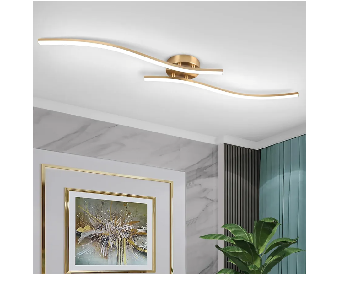 Gold Linear Ceiling Light Gold Modern LED Ceiling Light Fixture  Aluminum, Long Ceiling Lamp for Hallway, Kitchen, Bedroom, Dining Room