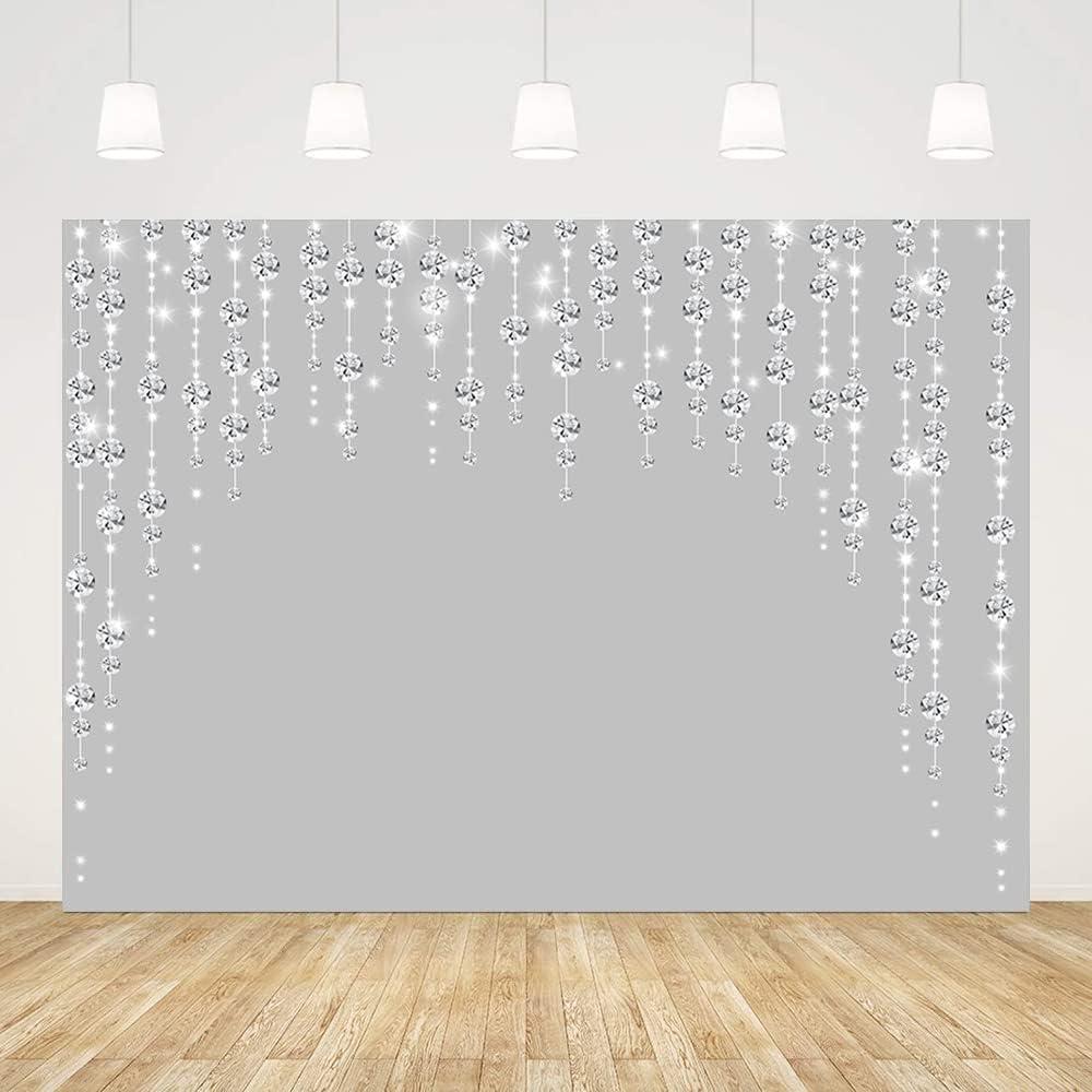 7x5ft Silver Photography Backdrop for Party Glitter Diamonds Wedding Bridal Shower Party Decorations Silver Birthday Backdrop for Girl Photo Shoot Props