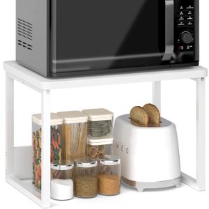 MARTY Kitchen Countertop Organizer Cabinet Shelf, 17x12.4 Large Spice Racks Counter Shelf Microwave Oven Rack Desktop Storage Organization for Kitchen, Office, Metal & Wood, White