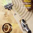 RENDOW Cordless Vacuum Cleaner, 550W 45Kpa 65Mins Vacuum Cleaners for Home, Self-Standing Cordless Stick Vacuum with LED Display,Anti-Tangle Rechargeable Wireless Vacuum for Pet Hair/Carpet/Hard Floor
