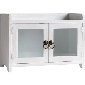 COLLECTIVE HOME - Storage Cabinet, Mini Countertop Cabinet, Distressed Wood Organizer for Kitchen Living Room Bedroom Bathroom Office with Magnetic Door, 14.5 x 6.5 x 10 (White)
