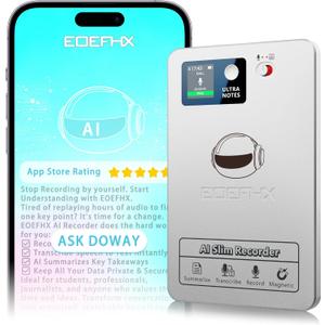 AI Voice Recorder, Transcribe & Summarize with Deep AI Analysis, Support 152 Languages, App Control, AI Noise Cancellation, Upgraded Built-in MagSafe, 64GB Audio Recorder for Meetings, Lectures, Call (Silvery)