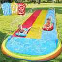 MorTime 22.5ft Slip Water Slide with Sprinklers, Slip and Slide with 3 Inflatable Bodyboards and Splash Pool Waterslide Backyard Lawn Outdoor Water Toy