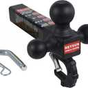 Patented Forged Trailer Hitch Tri-Ball Hitch with Hook: 3 Sizes in 1 Tow Ball Hitch, Fits 2-inch Hitch Receiver, Secure Locking Mechanism, Matt Black