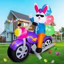 SEASONBLOW 6 FT Easter Inflatable Bunny on Motorcycle with Eggs Decorations LED Light Blow Up Rabbit for Yard Lawn Garden Home Outdoor Indoor Holiday Decor