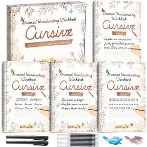 chiazllta 4 Pack Grooved Cursive Handwriting Practice Kit with Disappearing Ink Pens Magic Reusable Grooved Cursive Writing Workbooks Copybook for Beginners （Words&Sentence&Reading&Letters