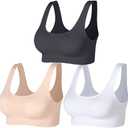 Ribbed Bralettes for Women Yoga Sport Bras Wireless Sleep Bras with Removable Pads 3 Pack (Small, Black+ beige+ white)