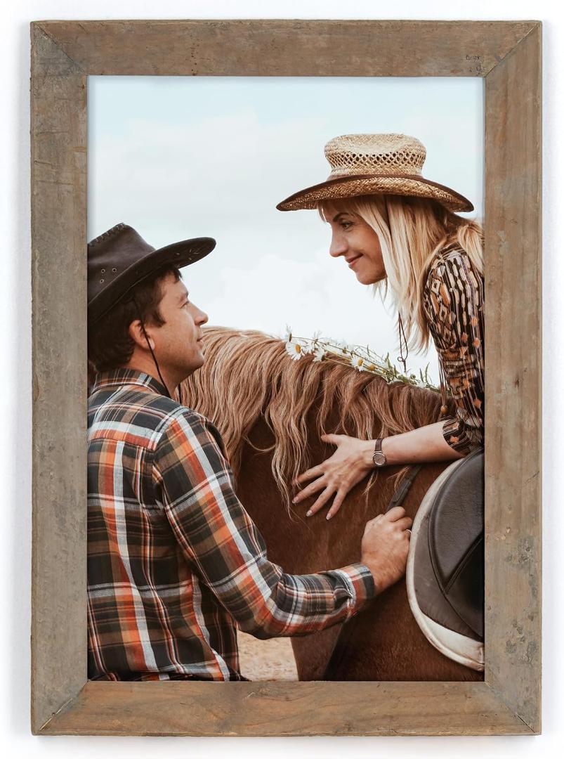 Rustic Reclaimed Wood Frame 12x18, Tempered Glass, Farmhouse Style Photo Frame 12''x18'' Distressed & Vintage Looking Wall Decor Gallery Frame Set Mounting or Table Display
