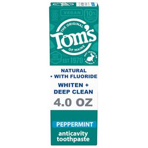 Toms of Maine Whiten Plus Deep Clean Whitening Toothpaste, Natural Whitening Toothpaste with Plant-Based Cleansers, Enamel Safe Formula, Whitens Without Causing Sensitivity, Peppermint, 4.0 oz (4 Ounce (Pack of 1)), Best By: 04/2027