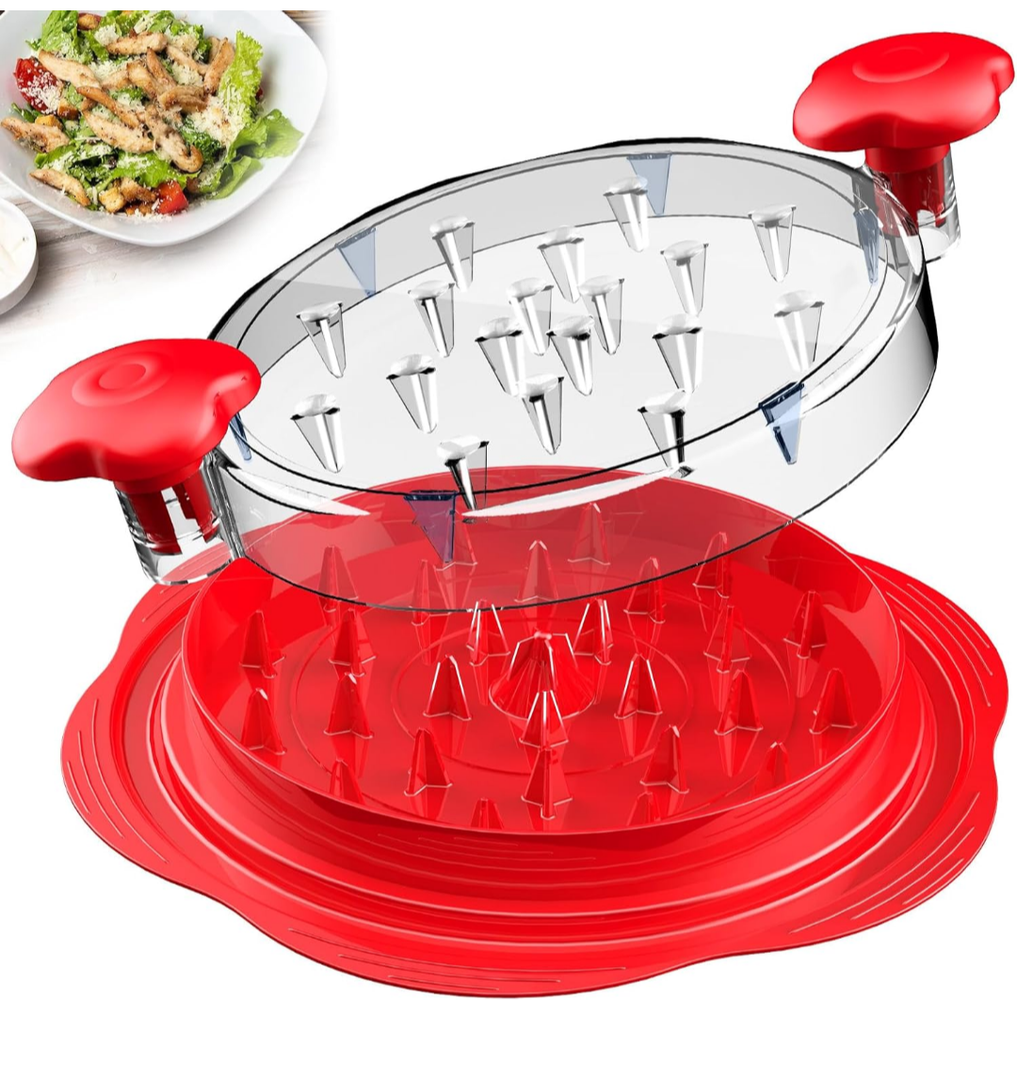 Chicken Shredder Large Chicken Breast Shredder Tool Twist with Brush&Fork, Visible Meat Shredder Machine, Anti-Slip Strip, Ergonomic Handle, BPA Free, Suitable for Pork Beef Chicken (Red)