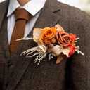 Ling's moment Pocket Boutonniere Single, Boutonniere for Men Groom for Wedding, Prom, Homecoming, Anniversary, Graduation, etc.Fall Orange Terracotta, 6" W x 5" H