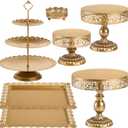 Lyellfe Set of 7 Gold Cake Stand, Metal Cake Stand Set for Dessert Table, Decorative Dessert Display Set for Birthday Party, Wedding, Afternoon Tea, Festival