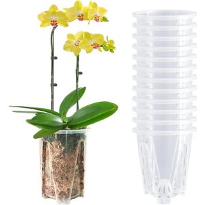 Orchid Pot 12-Pack: Clear Plastic 4.7-Inch Orchid Pots, Holes for Repotting, Indoor/Outdoor Flower Planter