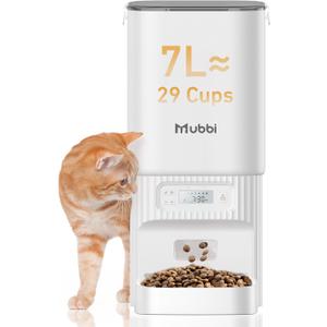 Automatic Cat Feeder, 7L/29 Cups Automatic Dog Feeder with Desiccant Bag, 1-6 Meals Ideal for 2-15mm Dry Food, Suitble for Multiple Pets, Dual Power Supply, Detachable Washable