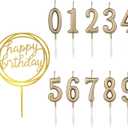 10-Piece Number Birthday Candles - Glitter Cake Toppers for Birthday & Wedding Parties (Champagne Gold)