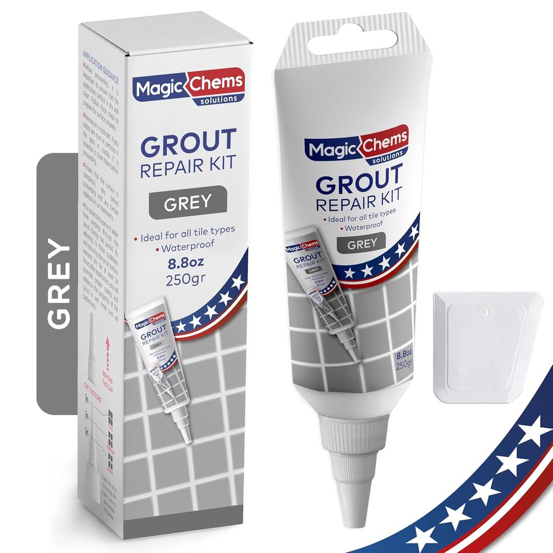 Tile Grout Repair, Grey 8.8 oz/250gr. Fast Drying Grout Repair Kit, Grout Filler Tube Repair Kit, Tile Grout Paint, Grout Sealer Restore and Renew Bathroom Floor, Tile Gaps, Joints, Lines