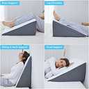 Bed Wedge Pillow for Sleeping, 10" 24" 24" Triangle Pillow Wedge, Cooling Memory Foam Top, Elevated Support Wedge Pillow - Removable Washable Cover (Gray White)