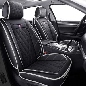 5 Car Seat Covers Universal Cushions Full Set, Black-White