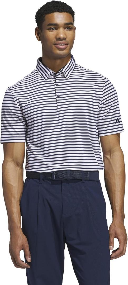 adidas Golf Men's Ultimate365 Stripe Polo Shirt, White/Collegiate Navy, Medium