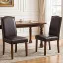 DUMOS Dining Chairs Set of 2, PU Leather Kitchen Chairs for Living Room | Upholstered, Wooden Legs, Padded Seat, High Back, Armless, Modern Accent, Dining Room, Restaurant, Brown
