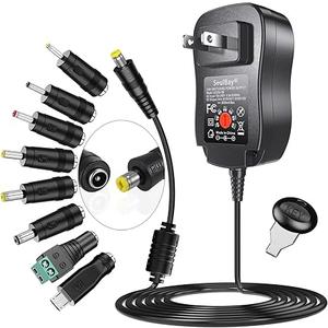SoulBay 24W Universal AC/DC Adapter 12V 9V 7.5V 6V 5V 4.5V 3V Regulated Switching Power Supply with 8 Selectable Plugs for LED Strip Light Camera Keyboard Speaker Scale Recorder Massager, 2A Output