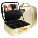MOMIRA Travel Makeup Bag Cosmetic Bag Makeup Organizer Bag with Lighted Mirror, Adjustable Brightness in 3 Color Scenarios, Waterproof Makeup Train Case, Gift for Women - Golden (Small)