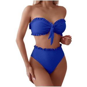 SOLY HUX Women's Ruffle Strapless Bikini Set 2 Piece Bandeau Swimsuit High Waist Bathing Suits Size XL