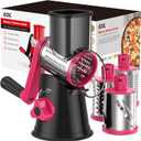 Cheese Grater Rotary, Rotary Grater for Kitchen, Kitchen Vegetable Slicer with 3 Drum Blades, Fast Cutting Cheese Shredder for Vegetables and Nuts (Black+Rosy, 3 BLADES)