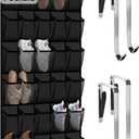 Kotkn Over the Door Shoe Organizer with 30 Breathable Mesh Pockets - Large Capacity Closet Storage for Men & Women, Hanging Shoe Rack Organizer (Solid black)