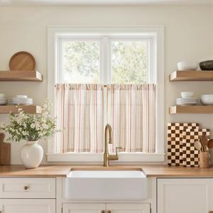 jinchan Colorful Striped Linen Kitchen Curtains 24 Inch Tier Curtains Farmhouse Modern Cafe Small Window Treatments Light Filtering Rod Pocket for Living Room Bathroom 2 Panels Multi Red