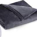 Brookstone Electric Heated Plush Blanket w/ 10 Heat Settings - Adjustable Timer, 12-Hour Auto Shut Off - Machine Washable & Dryer Safe - Polyester Velvet Blanket, Full Size 77in x 84in - Charcoal