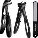 Nail Clippers for Seniors, Wide Jaw Fingernail Clippers and Angled Head Toenail Clippers for Thick Nail, Professional German Nail Clippers for Men, Women & Pregnant (Black 1)