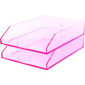 (2pcs Pack) Stackable Pink Acrylic Paper Trays, Desk File Organizer, A4 Paper Holder, Letter Tray