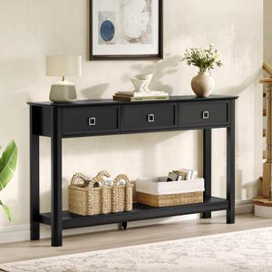 Treocho 53.1" Console Table with 3 Drawers, Modern Entryway Table, 2-Tier Narrow Long Sofa Table Behind Couch Table for Living Room, Hallway, Black