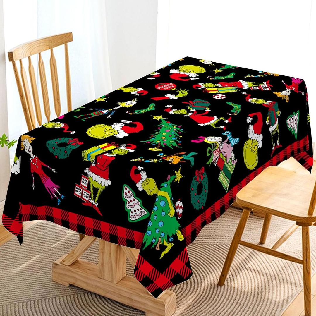 Hafangry Green Christmas Tablecloth Buffalo Plaid Check Xmas Winter Holiday Birthday Party Decoration Rectangular Kitchen Dining Room Home Decor 60×84 inch
