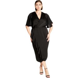 City Chic Women's Plus Size Soft Ruffle Dress (Black, 12 Plus)