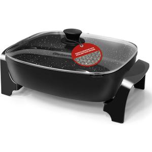 Elite Gourmet EG6203 Extra Deep 16"x13"x3.2" (10.5Qt.) Scratch Resistant, Easy Pour Spout, Dishwasher Safe, Non-stick Electric Skillet with Vented Glass Lid, Adjustable Temperature, Black