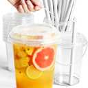 CHONNFEASTT, 36PCS Plastic Drink Buckets with Lids and Straws: 1L/34oz Clear Disposable To Go Iced Coffee Cups Rounded Bottom with Handle for Cocktails, Lemonade, Beach & Pool Party Drink Supplies