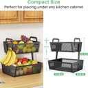 SAYZH Fruit Basket Bowls For Kitchen Counter with Banana Hangers - Detachable Metal Mesh Basket Fruit Stand with Handle - Kitchen Vegetables Bread Snacks Storage Organization, 2 Tier Black