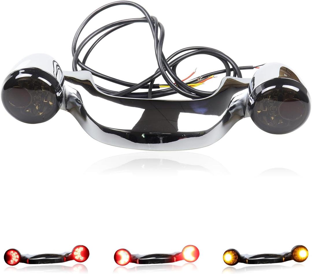 Rear Bullet LED Turn Signals Light Bar Integrated Turn Signals Motorcycle Brake Tail Lights for Harley Touring Road King Road Glide Special Electra Glide Heritage Softail, Chrome