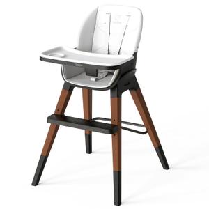 8 in 1 Highchair, Convertible Wooden Baby High Chair with Tray, Adjustable High Chair for Babies and Toddlers, Easy to Clean, Grow with Family|Booster|Learning Table|High Stool (White)
